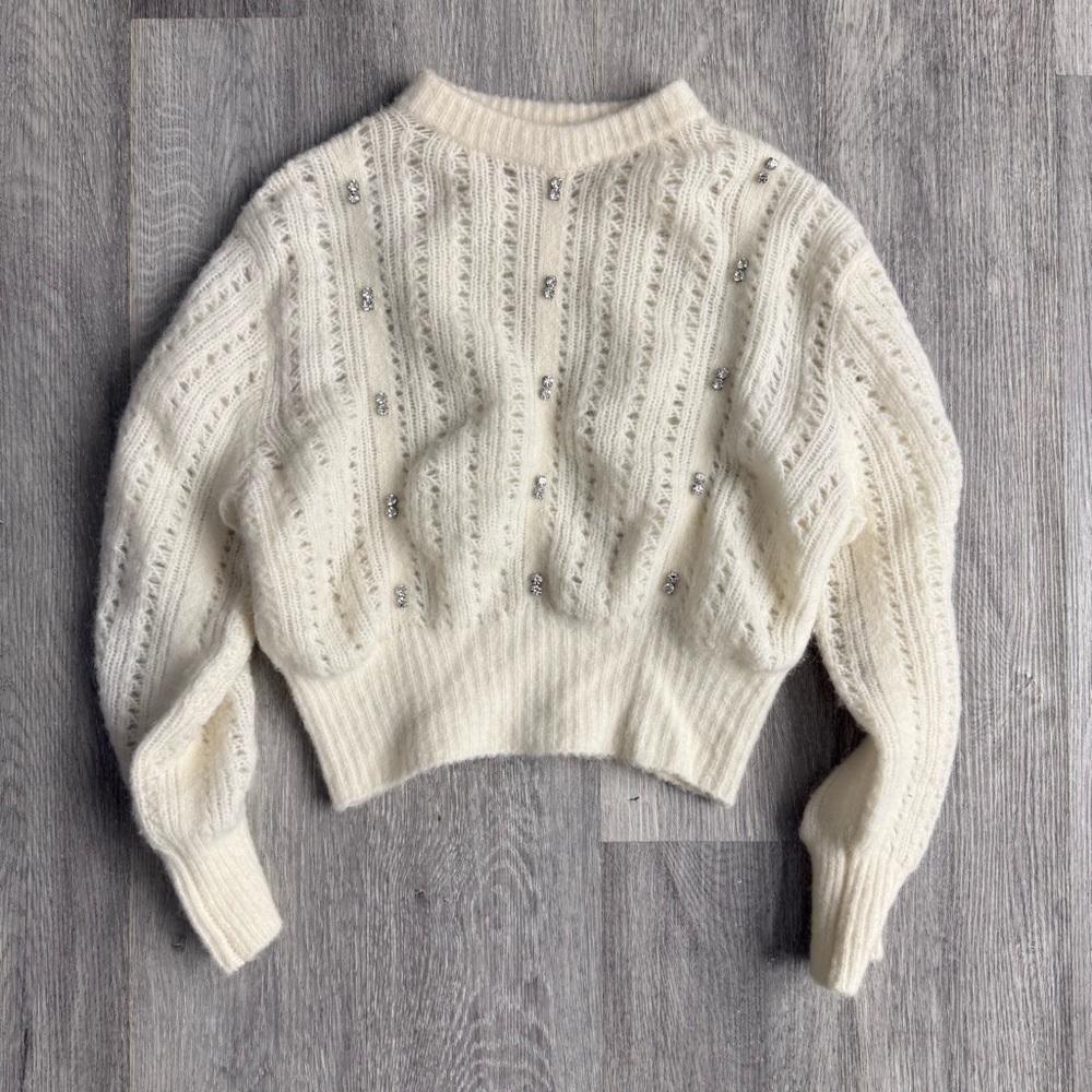 Rebecca Minkoff Cream Knit Sweater with Rhinestones